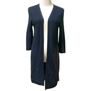 Talbots Long Sleeve Open Front Navy Blue Rayon Blend Long Cardigan Size S/P